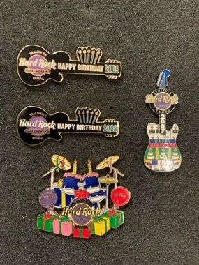 Hard Rock Tampa Guitar and drums Birthday Pin Set